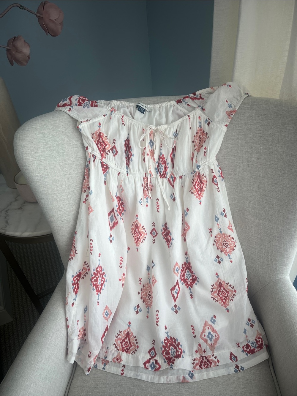 American Eagle Geometric Boho Embroidered Babydoll Mini Dress Size M